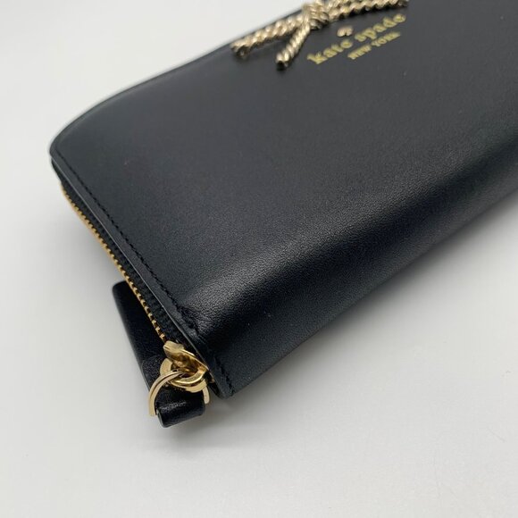 Kate Spade Black Leather Braided Ribbon Long Zip Around Wallet - Picture 6 of 11